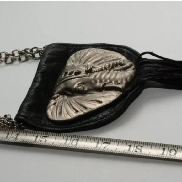 ONE of a KIND! Unique Statement Necklace Vintage Elephant Head Metal and Leather - Picture 8 of 10